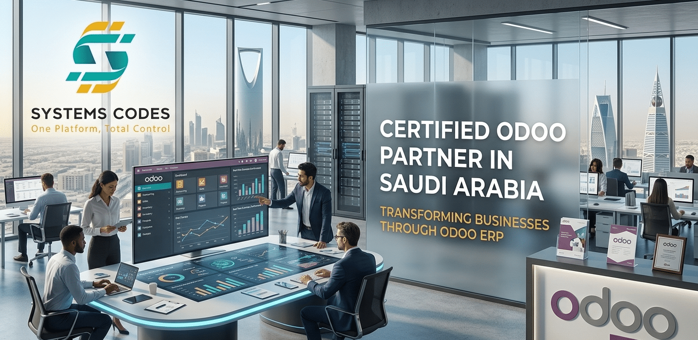 تساعد SystemsCodes الشركات في السعودية على تطبيق نظام Odoo ERP لإدارة الأعمال والتحول الرقمي بكفاءة واحترافية.