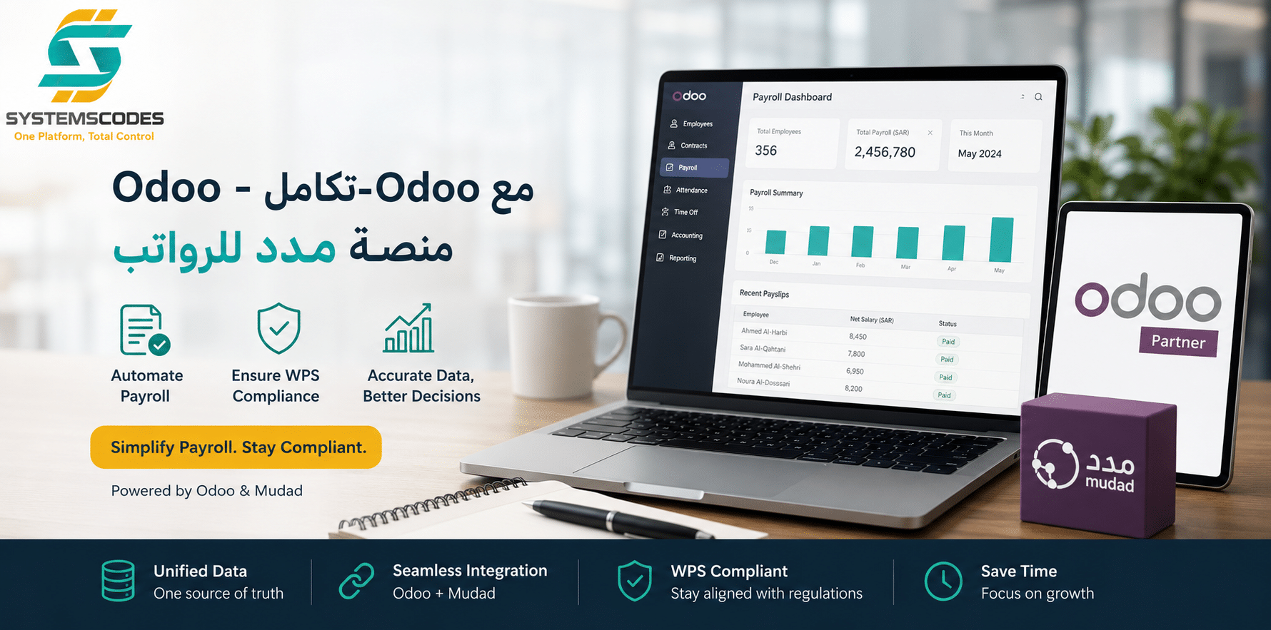 تكامل Odoo مع منصة مدد للرواتب