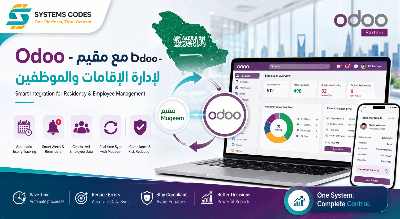 **ربط Odoo مع مقيم لإدارة الإقامات والموظفين**